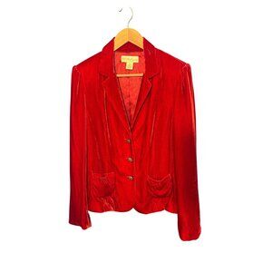 Vintage Parisian Signatures Red‎ Velvet Blazer With Embellished Buttons & Ruched